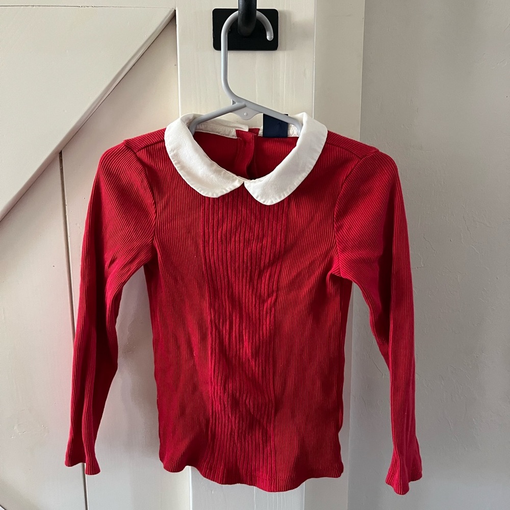 Gap 4T Red long sleeve ribbed T-shirt with white Peter Pan collar
